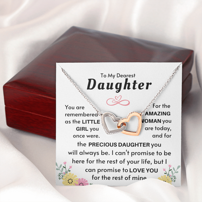 To My Precious Daughter Interlocking Hearts Necklace - Silver Mahogany Lux Box (w/LED)