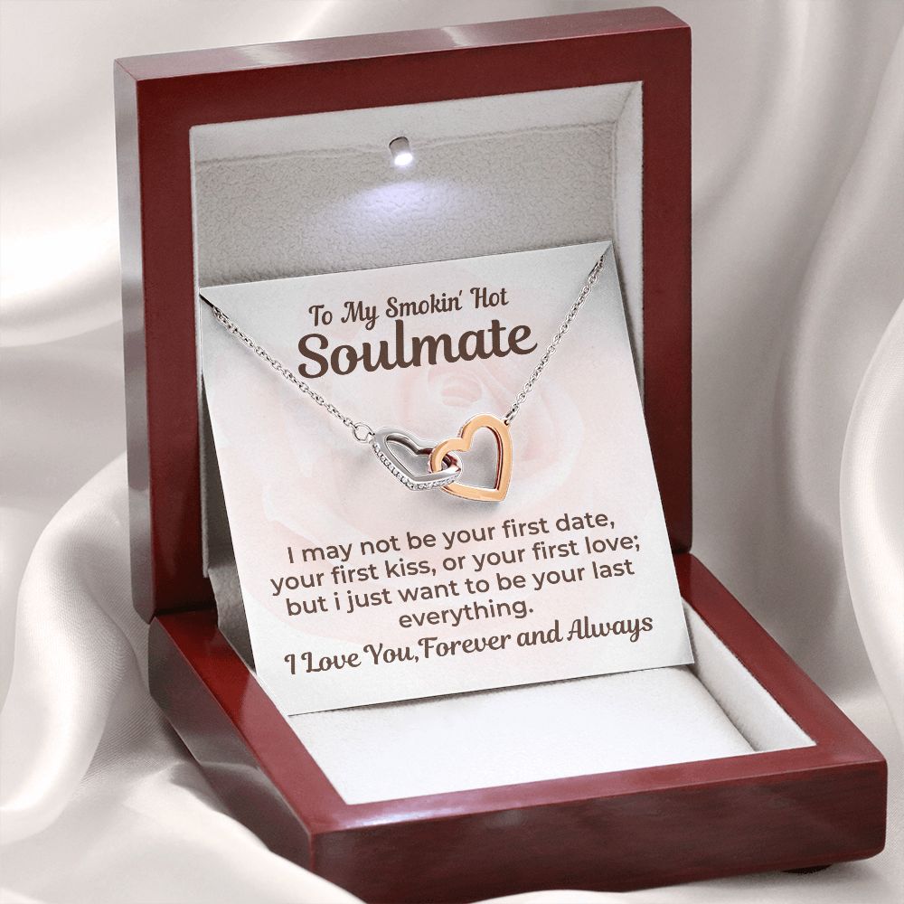 Soulmate - I Just want to be your last Everything - Interlocking hearts 14k Stainless & Rose gold finish - Mahogany Lux Box (w/LED)