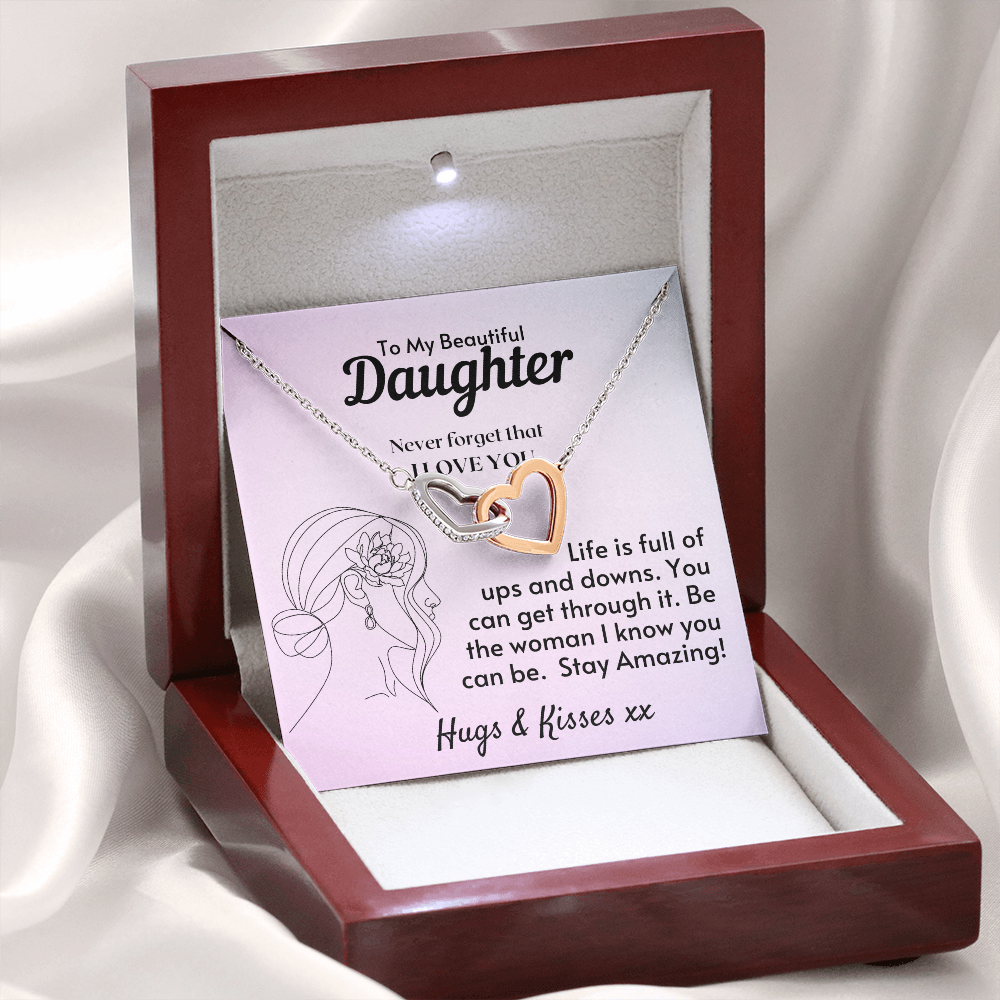 To My Beautiful Daughter - Stay Amazing Necklace - Silver - Mahogany Lux Box (w/LED)