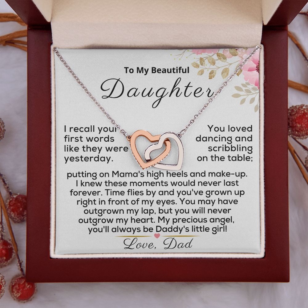 To My Beautiful Daughter - You'll Always be Daddy's Little Girl - silver - Mahogany Lux Box (w/LED)