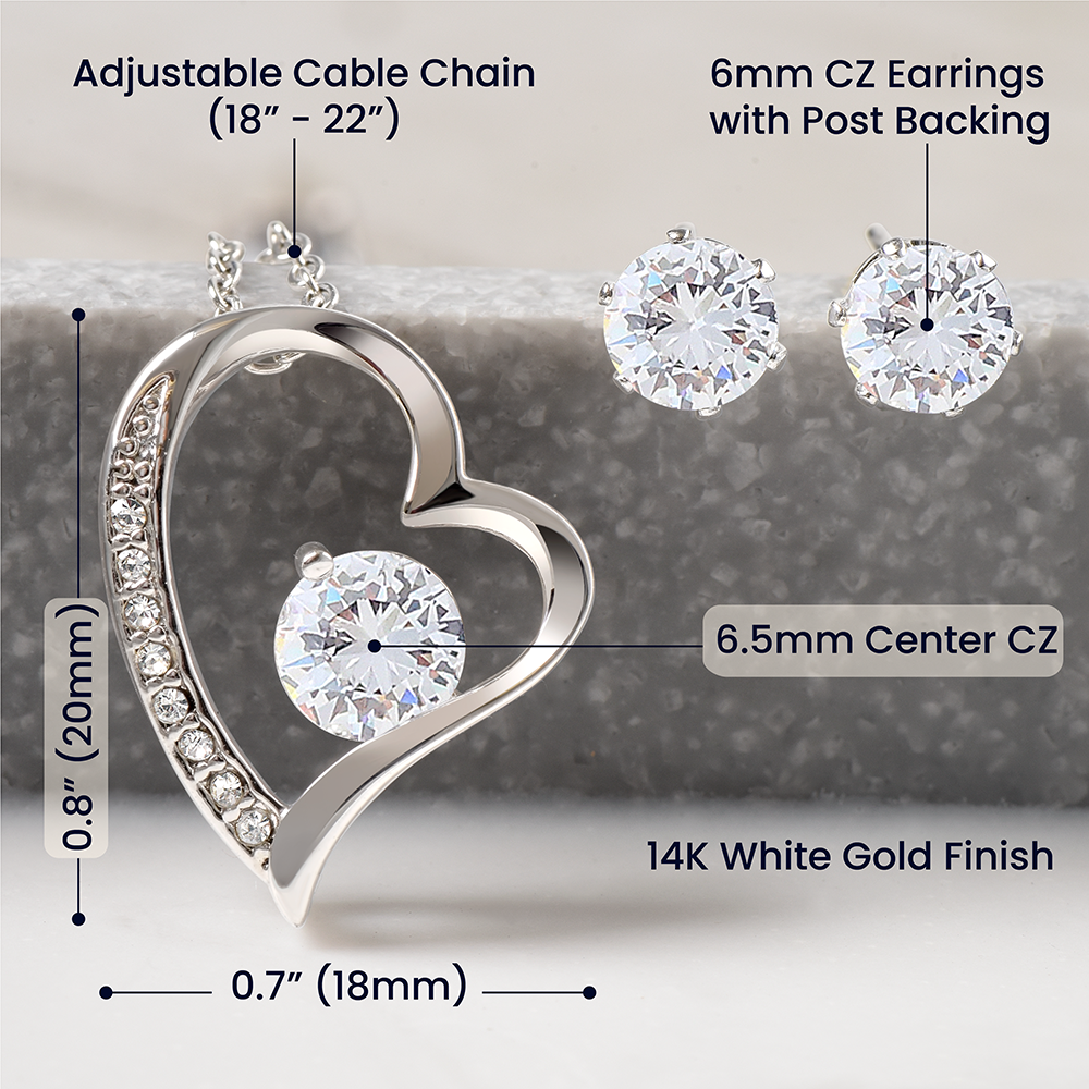 14k white gold finish - Forever Love Necklace & Earring Set