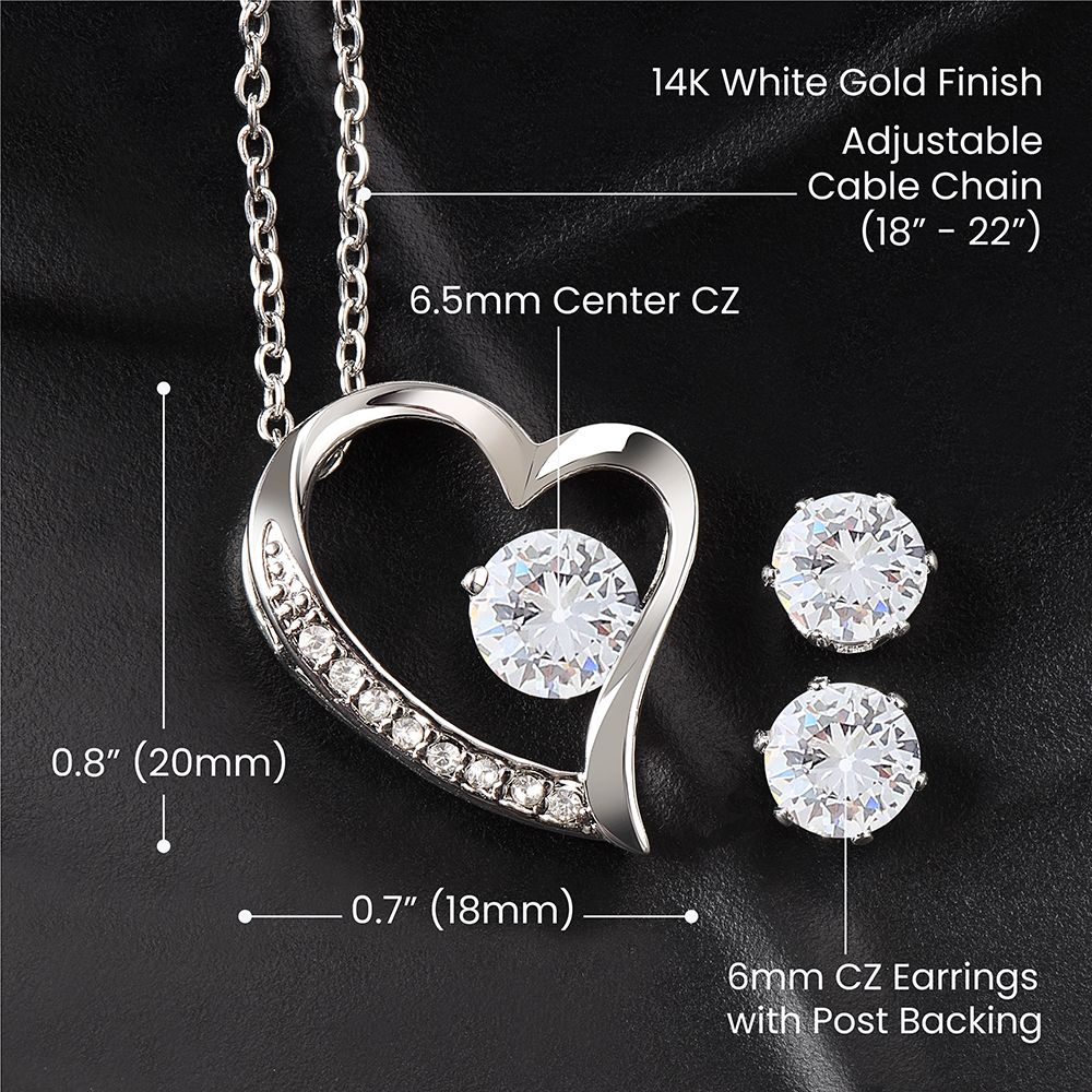 14k white gold finish Forever Necklace and Earrings Set