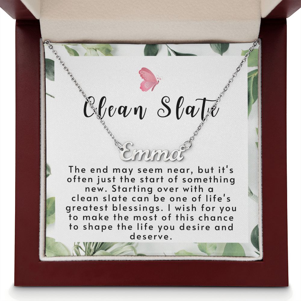 Clean Slate Message Card Custom Name Necklace