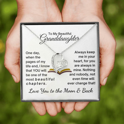 Granddaughter Always Keep Me In Your Heart - Forever Love Necklace - 14k White Gold - Standard Box