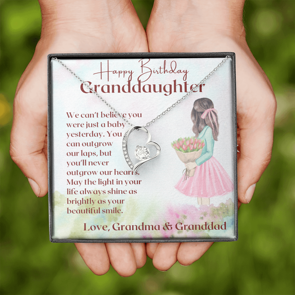Granddaughter Happy Birthday Forever Love Necklace - Silver - Standard Box