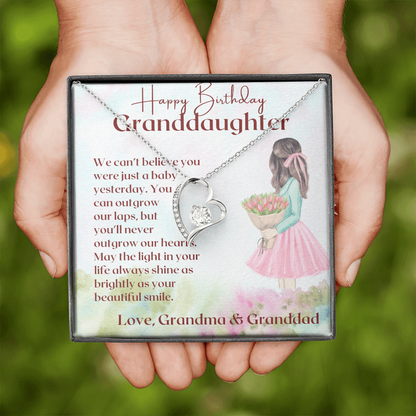 Granddaughter Happy Birthday Forever Love Necklace - Silver - Standard Box