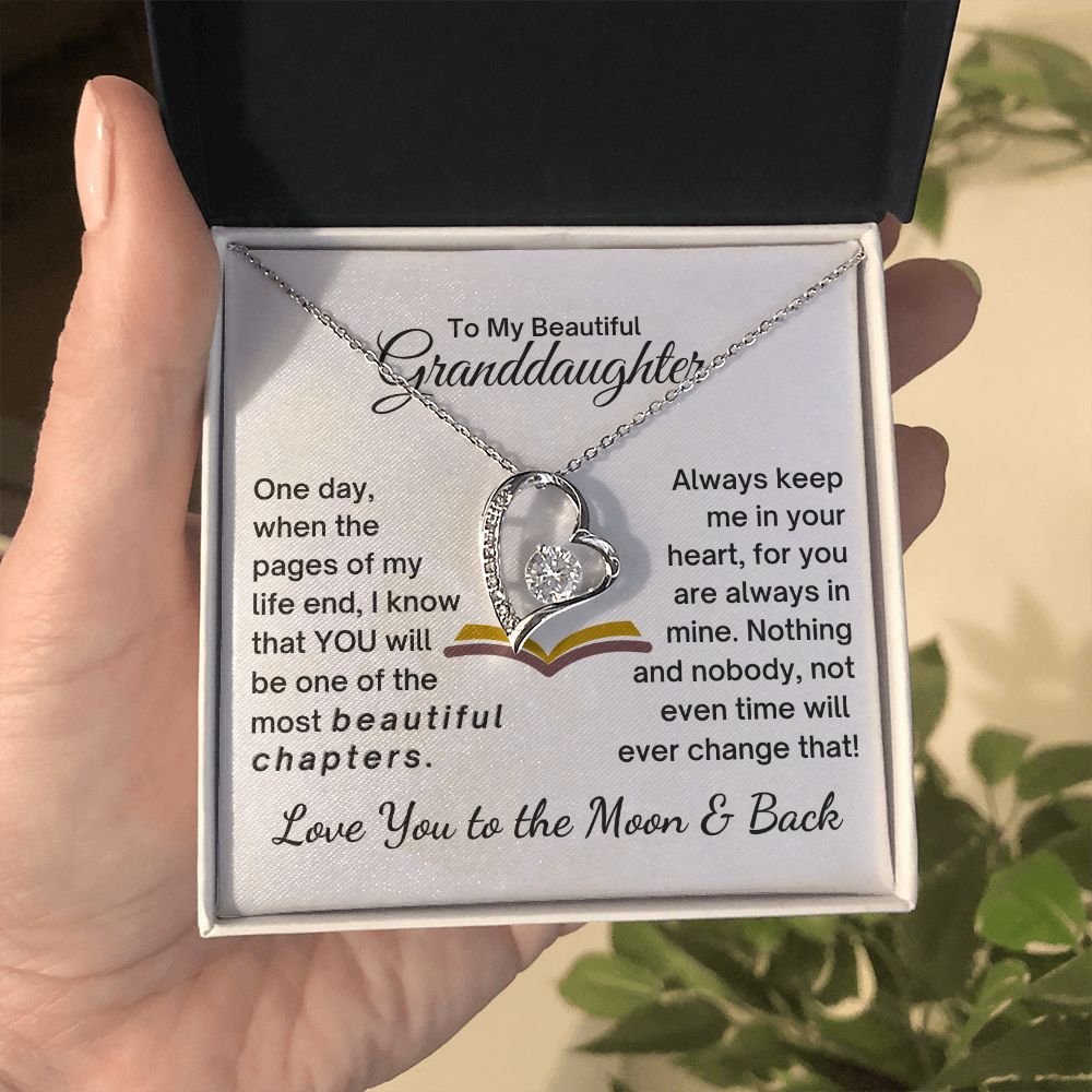 Granddaughter Always Keep Me In Your Heart - Forever Love Necklace - 14k White Gold - Standard Box