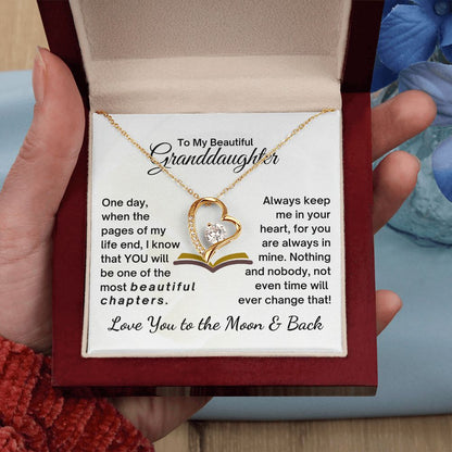 Granddaughter Always Keep Me In Your Heart - Forever Love Necklace - 18k Yellow Gold -  Mahogany Lux Box (w/LED)