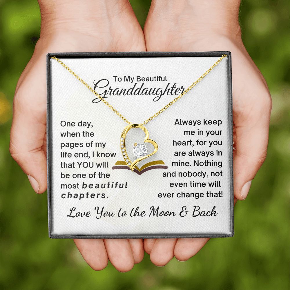 Granddaughter Always Keep Me In Your Heart - Forever Love Necklace - 18k Yellow Gold - Standard Box