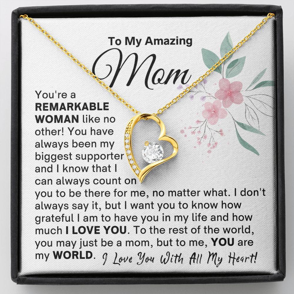 Mom - You Are My World FL Necklace - Gold Standard Box