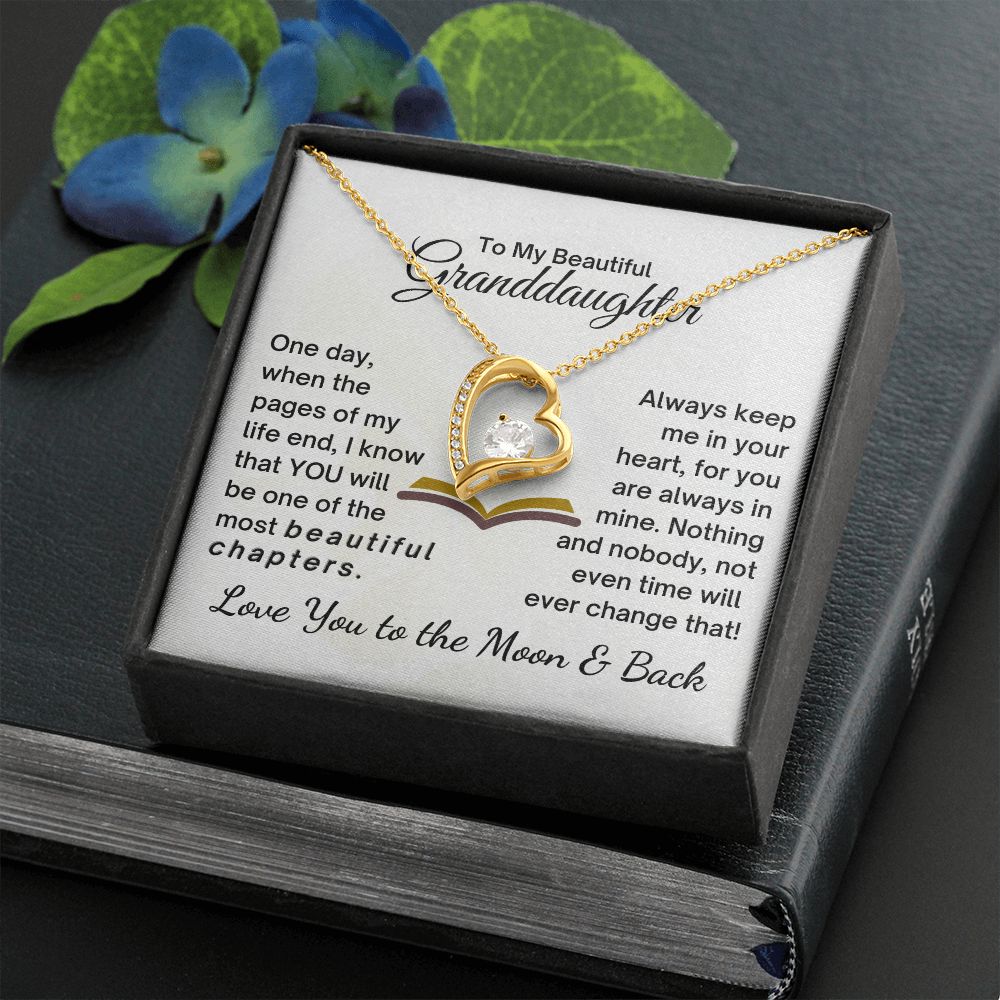 Granddaughter Always Keep Me In Your Heart - Forever Love Necklace - 18k Yellow Gold - Standard Box