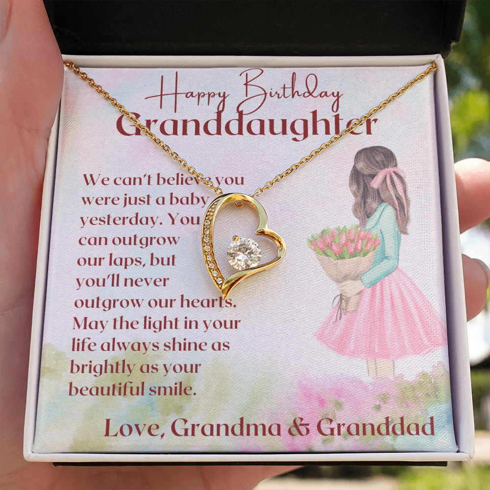 Granddaughter Happy Birthday Forever Love Necklace - Gold - Standard Box
